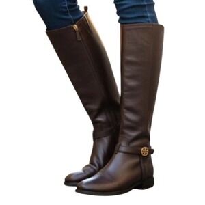 TORY BURCH Bristol Brown Coconut Gold Leather Riding Boots Tall Size 8.5